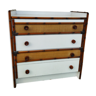 Rattan and bamboo chest of drawers, vintage