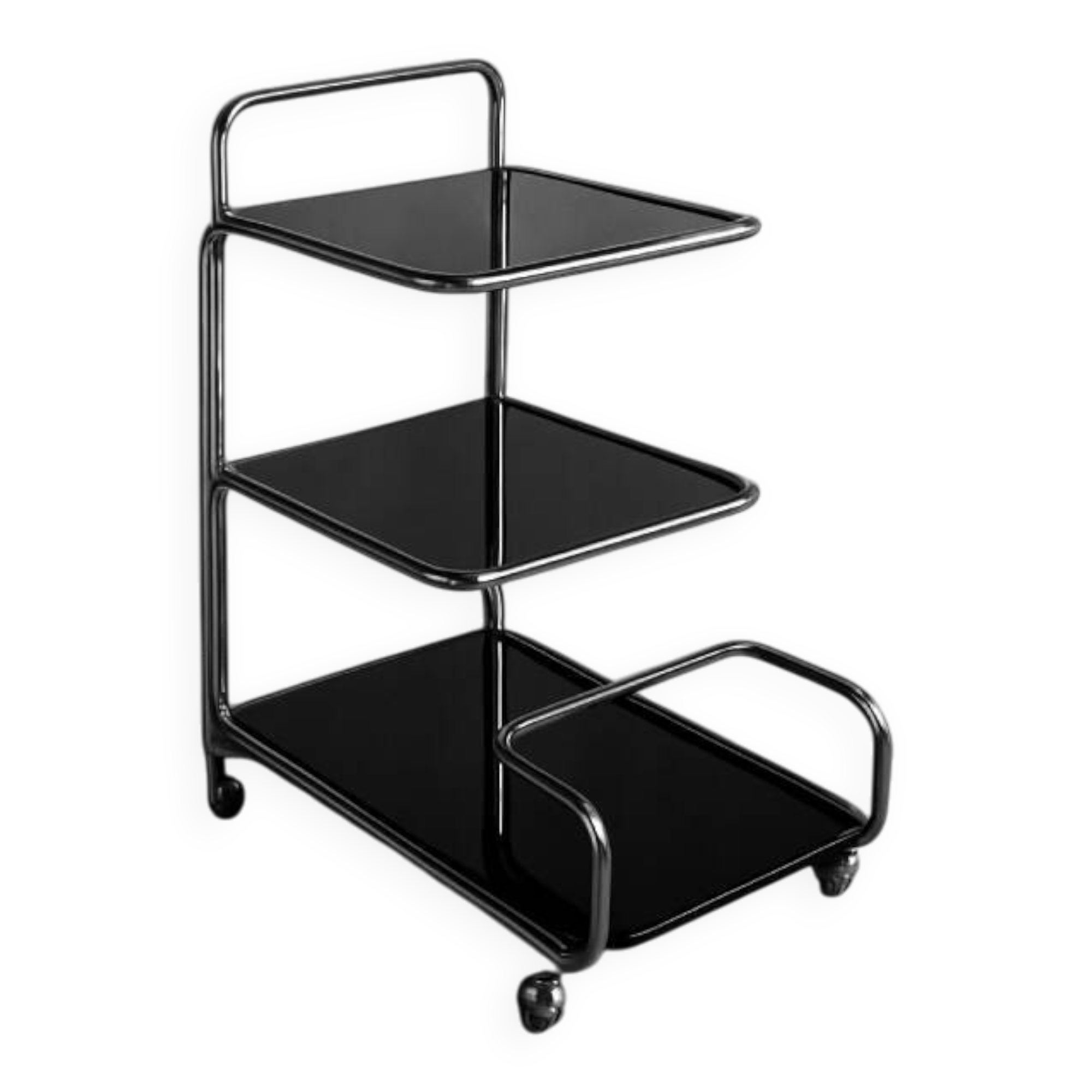 Vintage Mid-Century German Modern Bauhaus Chrome & Glass Serving Trolley