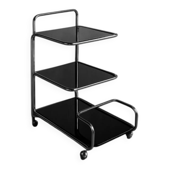 Vintage Mid-Century German Modern Bauhaus Chrome & Glass Serving Trolley