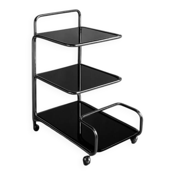Vintage Mid-Century German Modern Bauhaus Chrome & Glass Serving Trolley