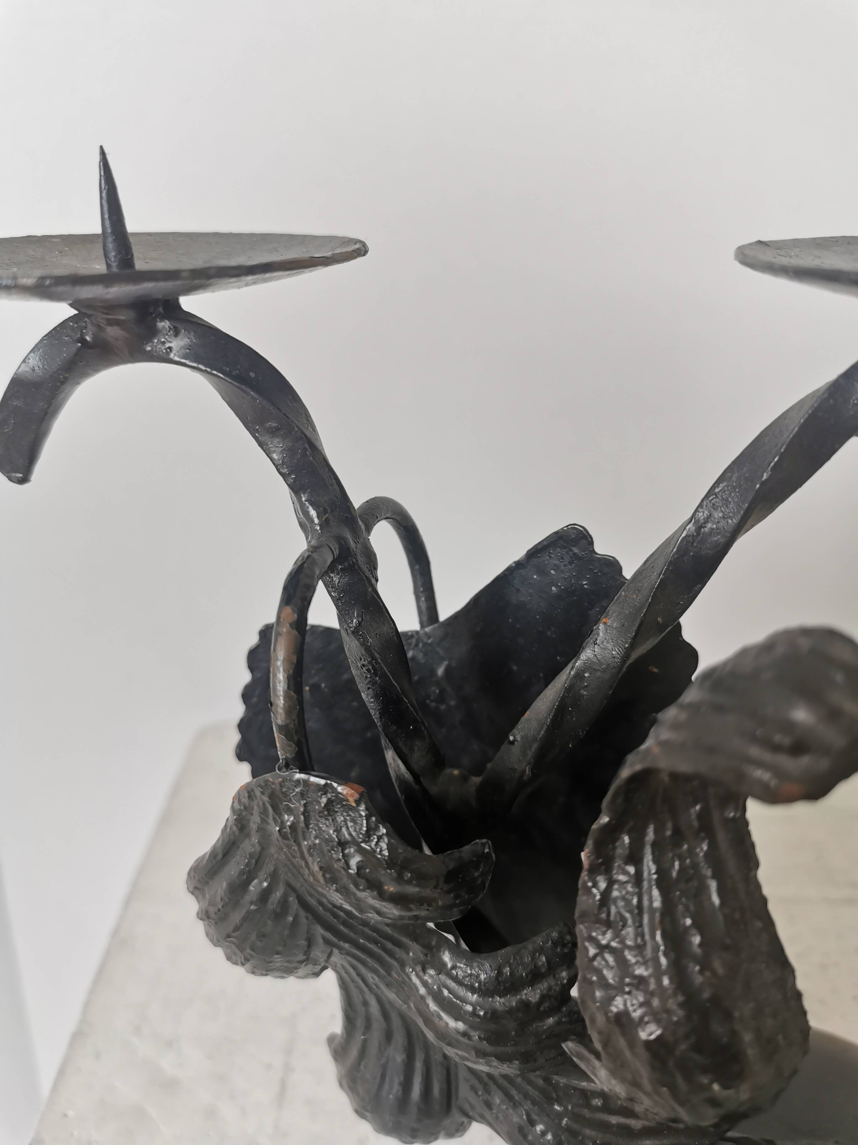 Vintage Forged Iron Grape Leaves Candlestick - Yugoslavia Mid-Century Decor