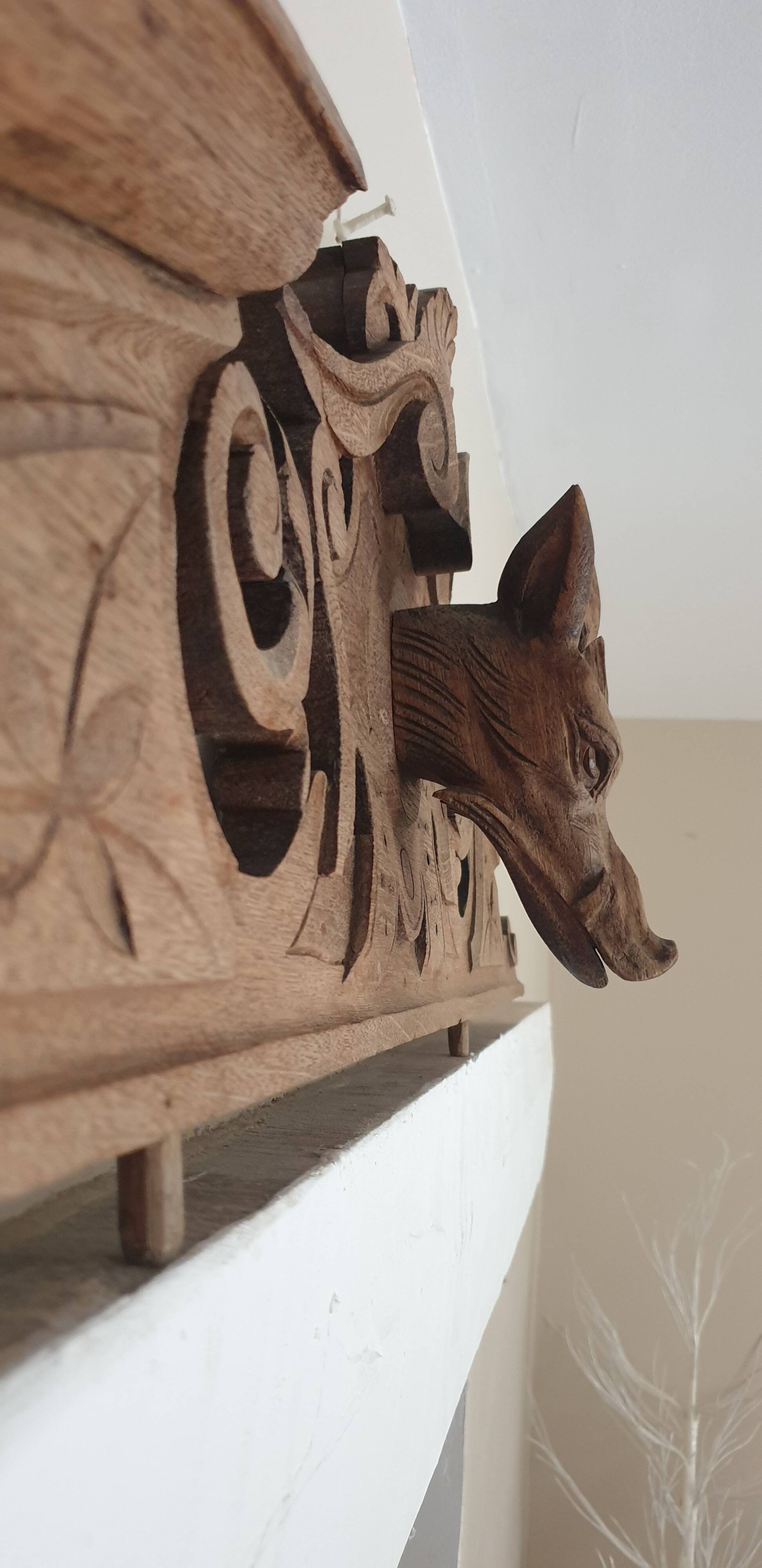 Large natural wood pediment