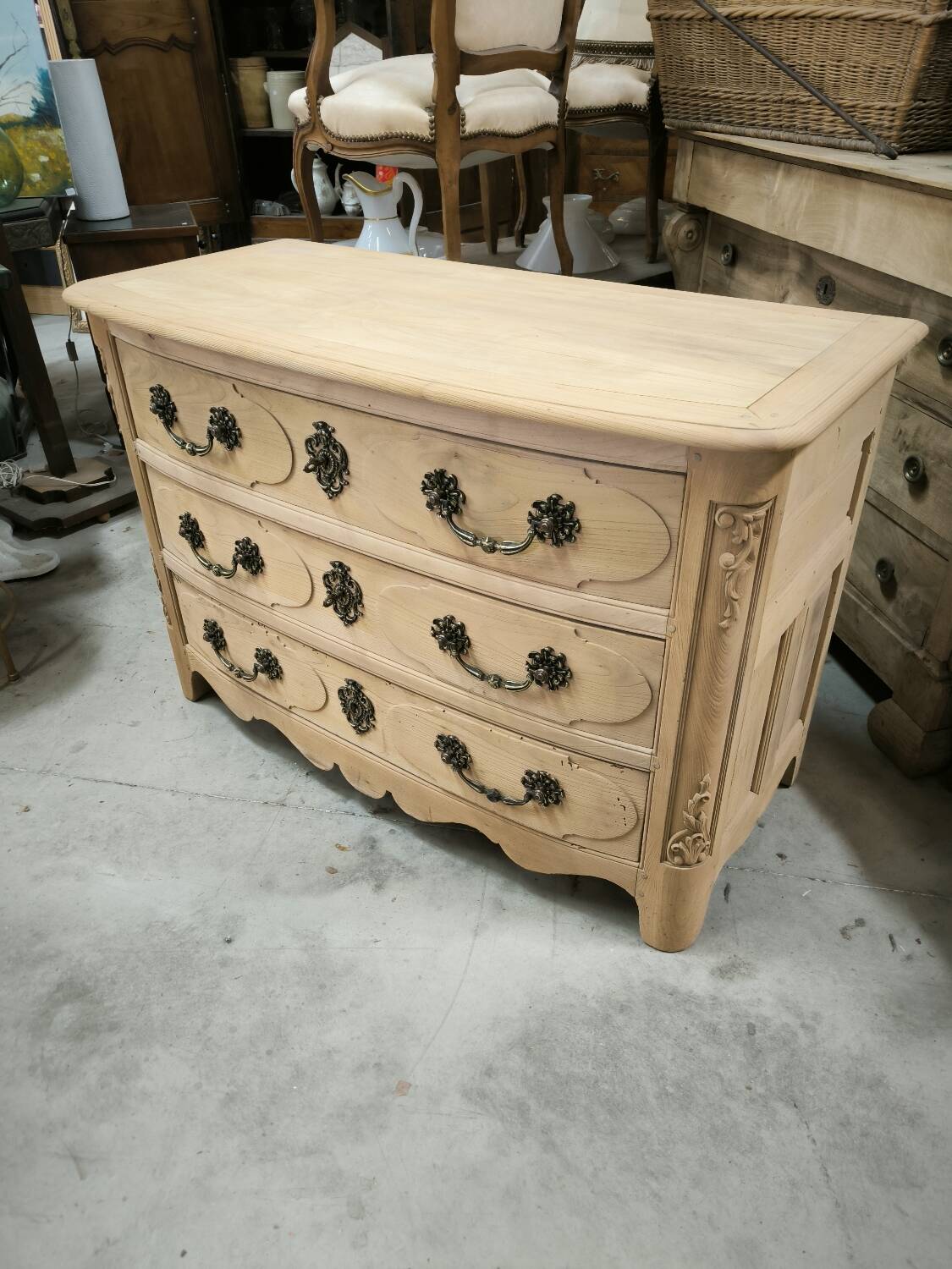 Louis XIV style natural solid cherry wood chest of drawers