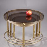 Set of three nesting coffee tables in bronze and smoked glass, 70s
