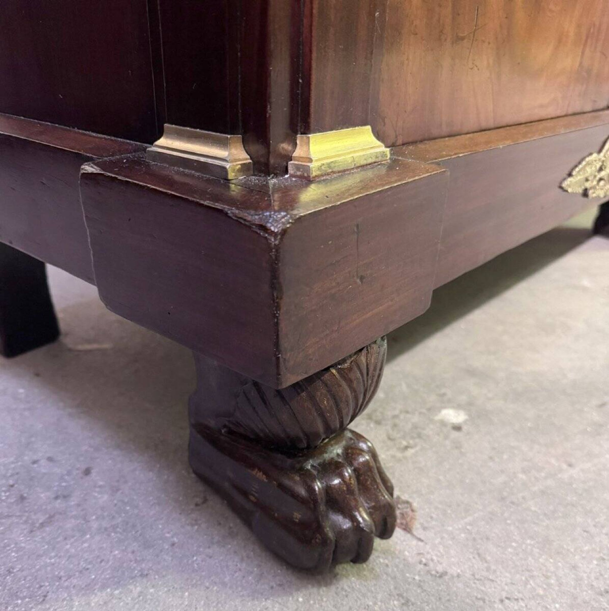 Rare Empire period mahogany secretary with four columns topped with bronze capitals.