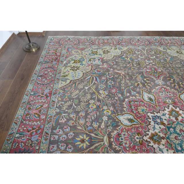 1970s Vintage Persian Handmade Wool Cotton Brown Area Rug 300x386