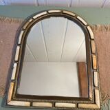 Oriental brass and bone mirror
