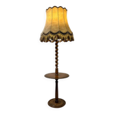 Lampadaire vintage en bois avec abat-jour à franges