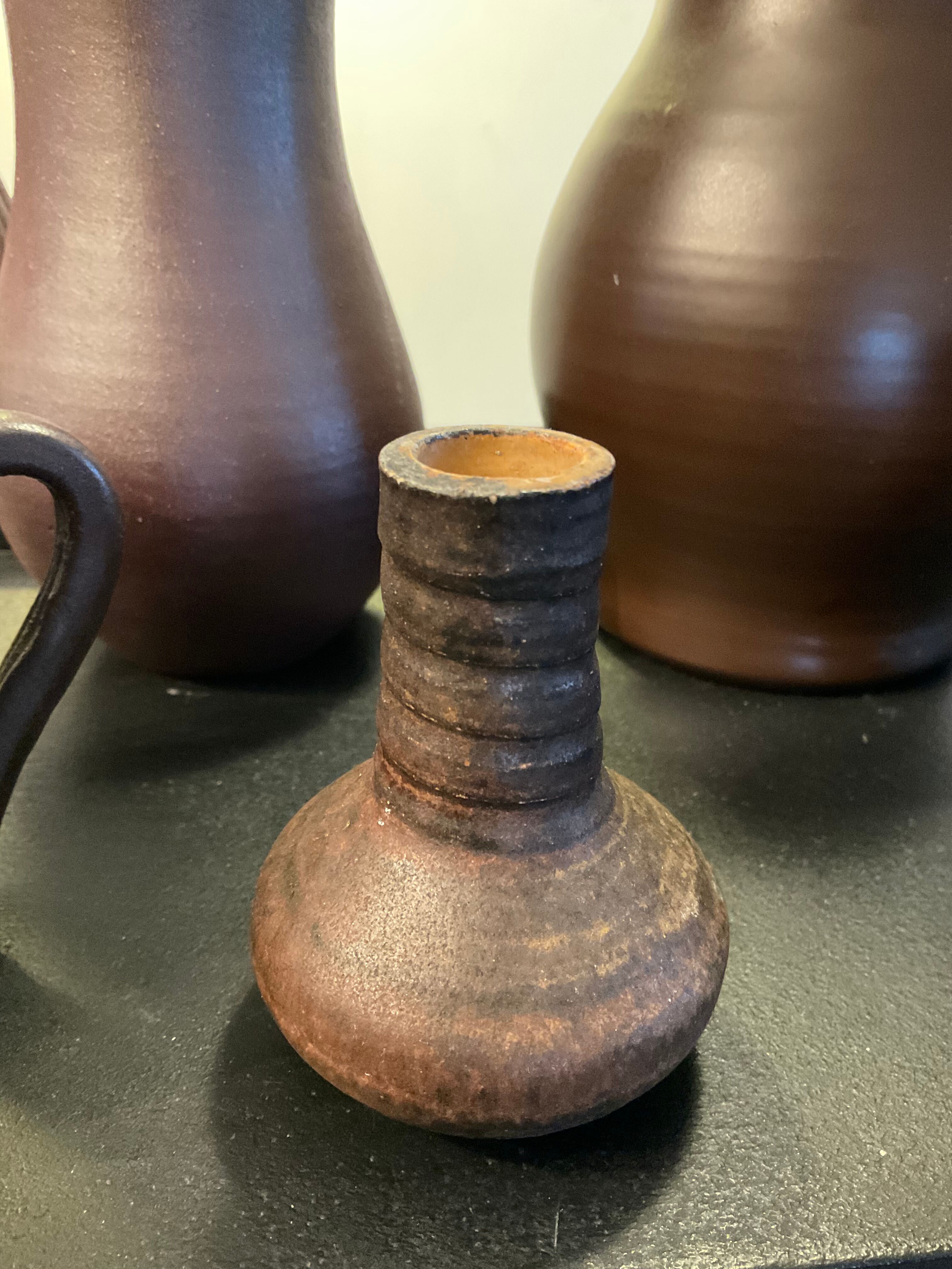 Series of 5 vintage brown ceramic vases