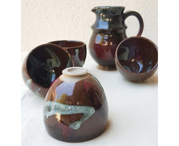 Handmade ceramic pitcher and cups