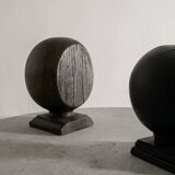 Pair of Vintage Black & Brown Round Wooden Sculptures