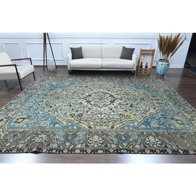 1960s Vintage Persian Handmade Wool Cotton Brown Area Rug 278x354