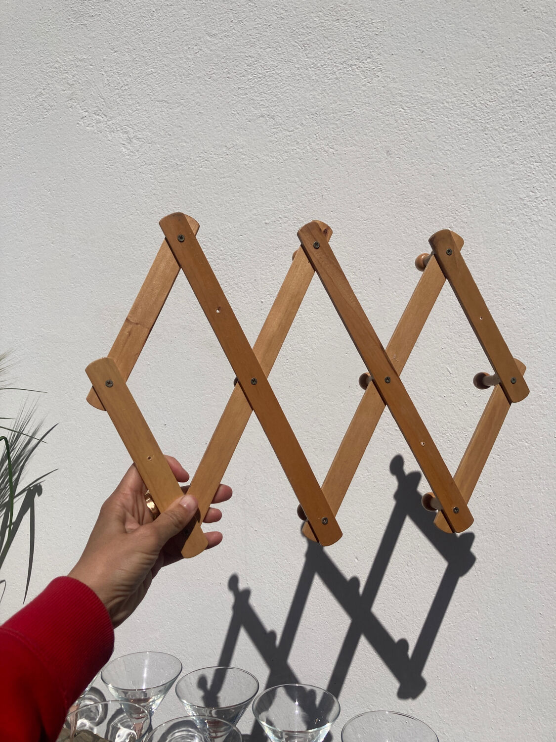 Vintage zigzag extendable coat rack in pine wood 80
