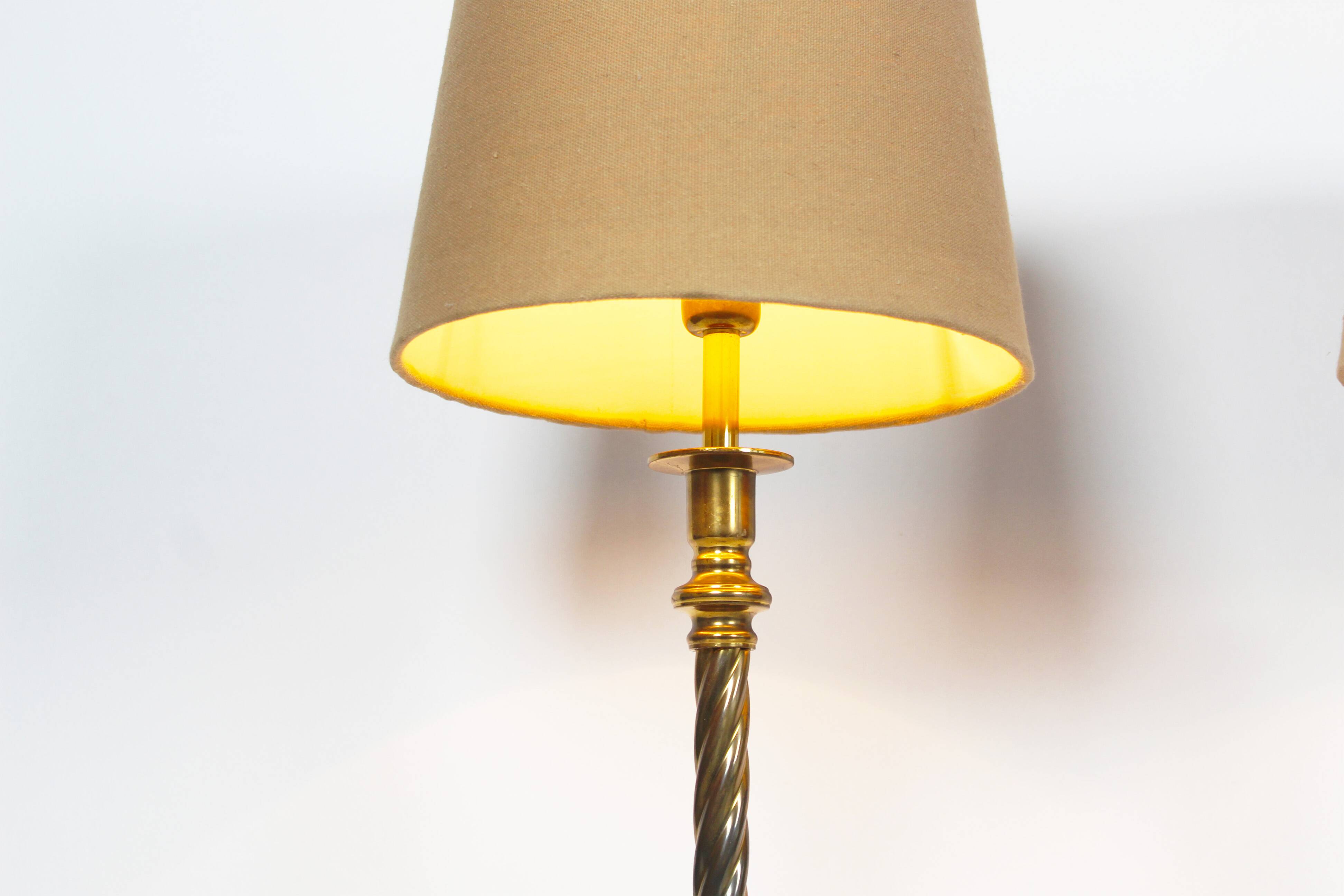 Vintage pair of Brass Column Table Lamps by Kullmann