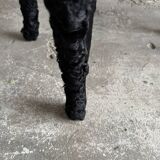 Set of 2 Black Feather-Textured Upholstered Theatrical Armchairs — Wood Frame, Dramatic Baroque Revival Style