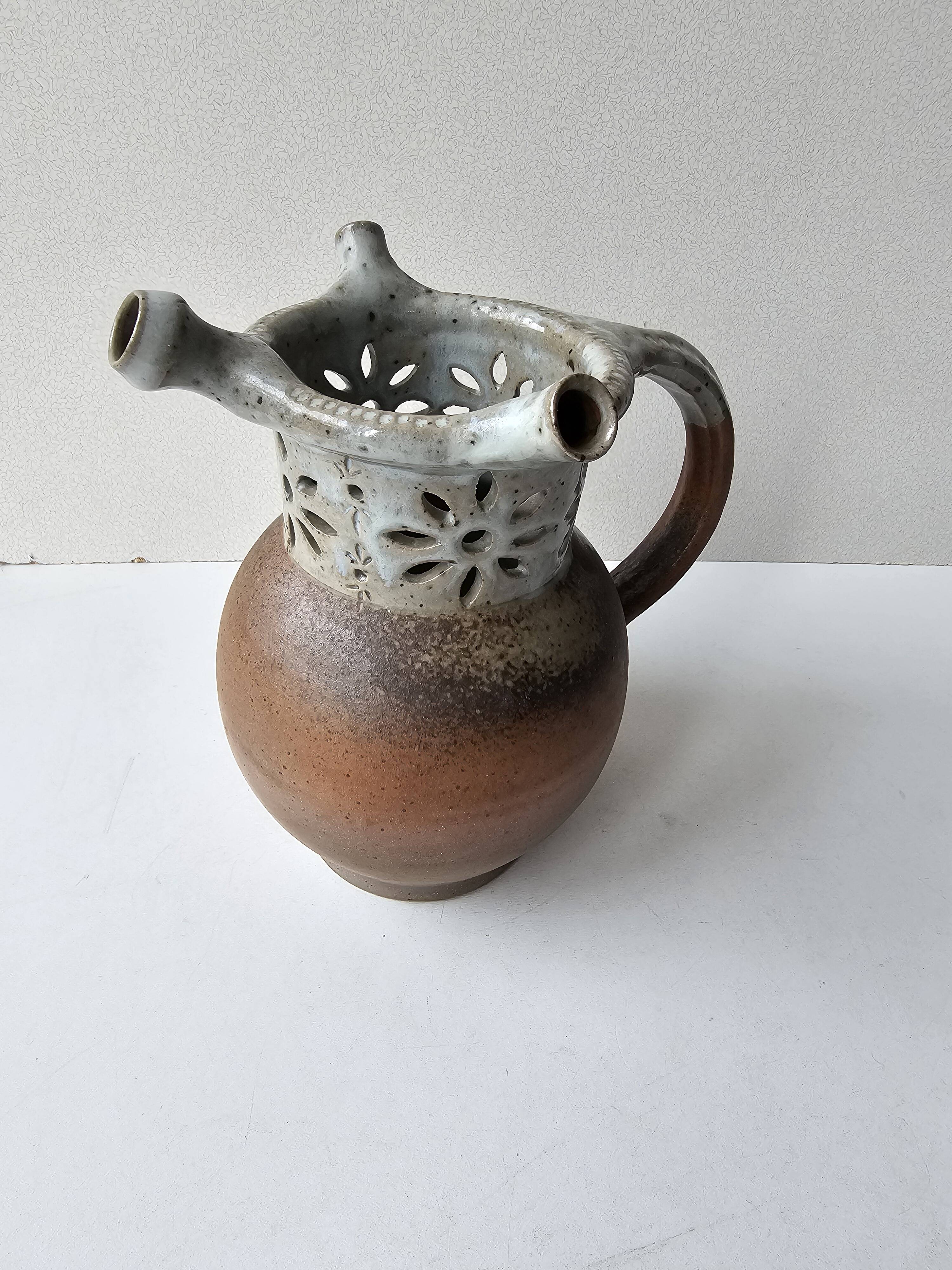 Unusual ceramic vase, Puisaye type, signed (signature to be identified)