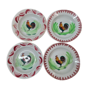 4 assiettes en faïence Coq, moulin