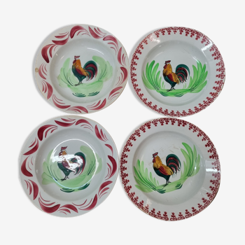 4 earthenware plates Rooster, mill of wolves