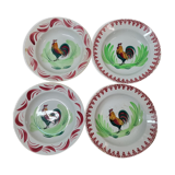 4 assiettes en faïence Coq, moulin des loups
