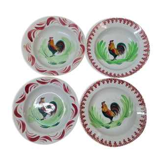 4 earthenware plates Rooster, mill of wolves