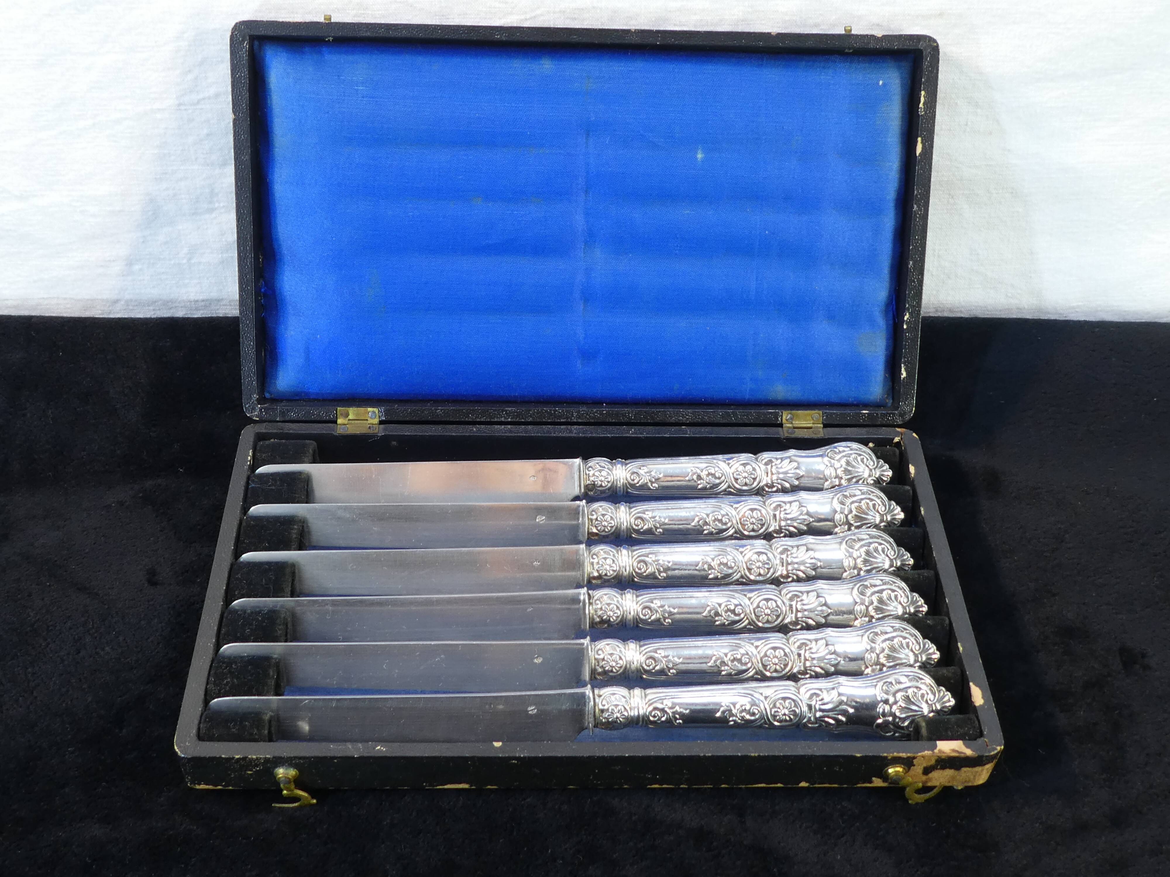 6 dessert knives blade and handle in sterling silver