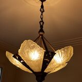 Opaline and brass chandelier