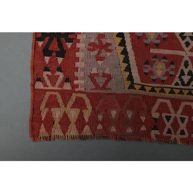 1970s Vintage Turkish Oushak Handmade Wool Cotton Red Runner Rug 70x354