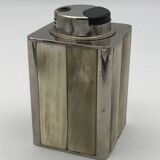 Large Vintage Collection TABLE LIGHTER in chrome-plated metal and horn