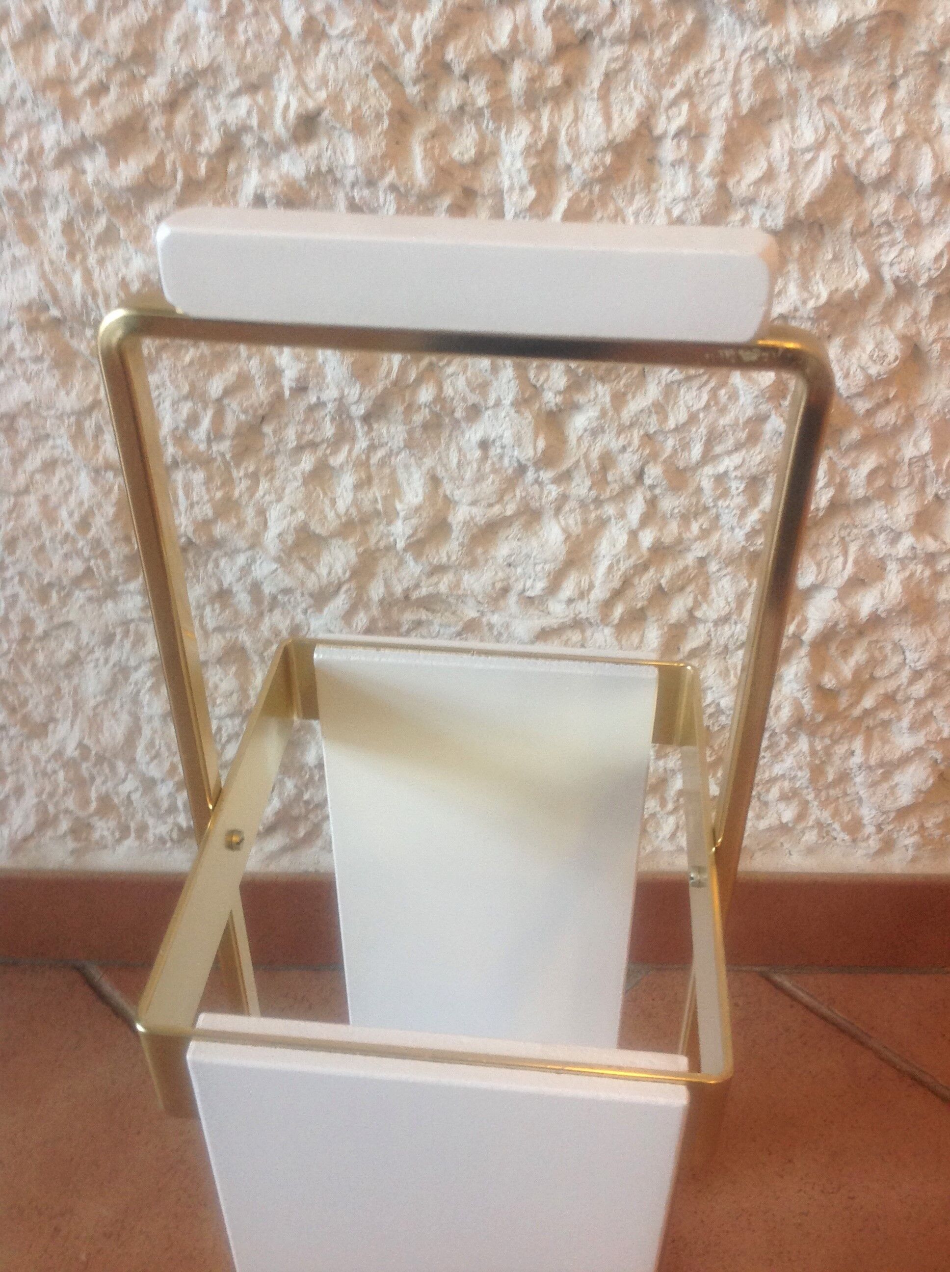 White lacquered wood and brass umbrella stand / vintage 60s-70s