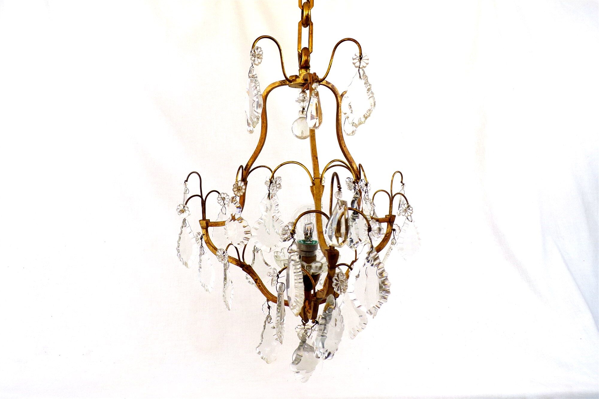 Vintage chandelier with shabby chic grapevines, bronze frame