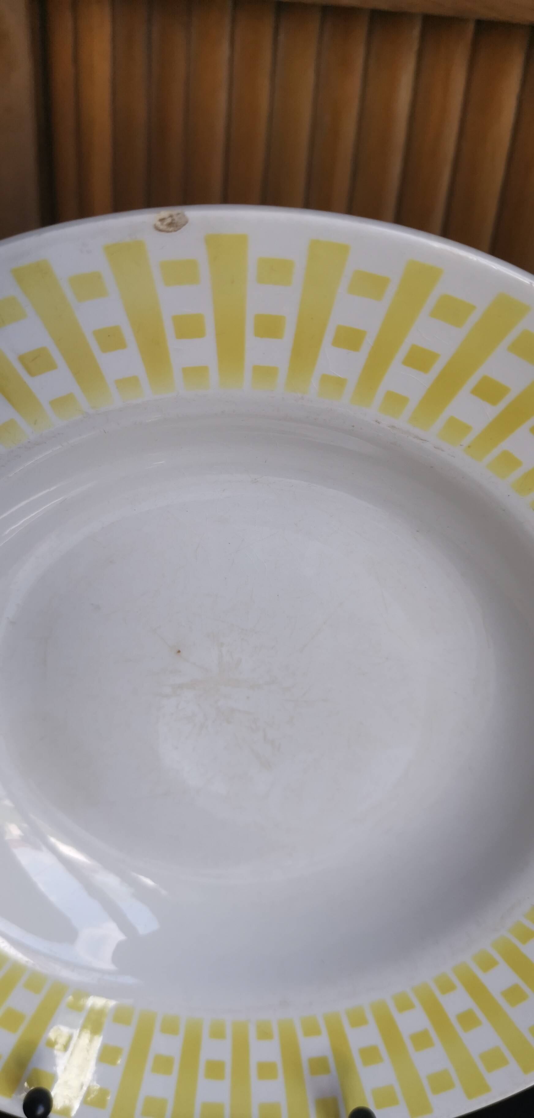 6 old plates mismatched geometric patterns Moulin des Loups, St Amand