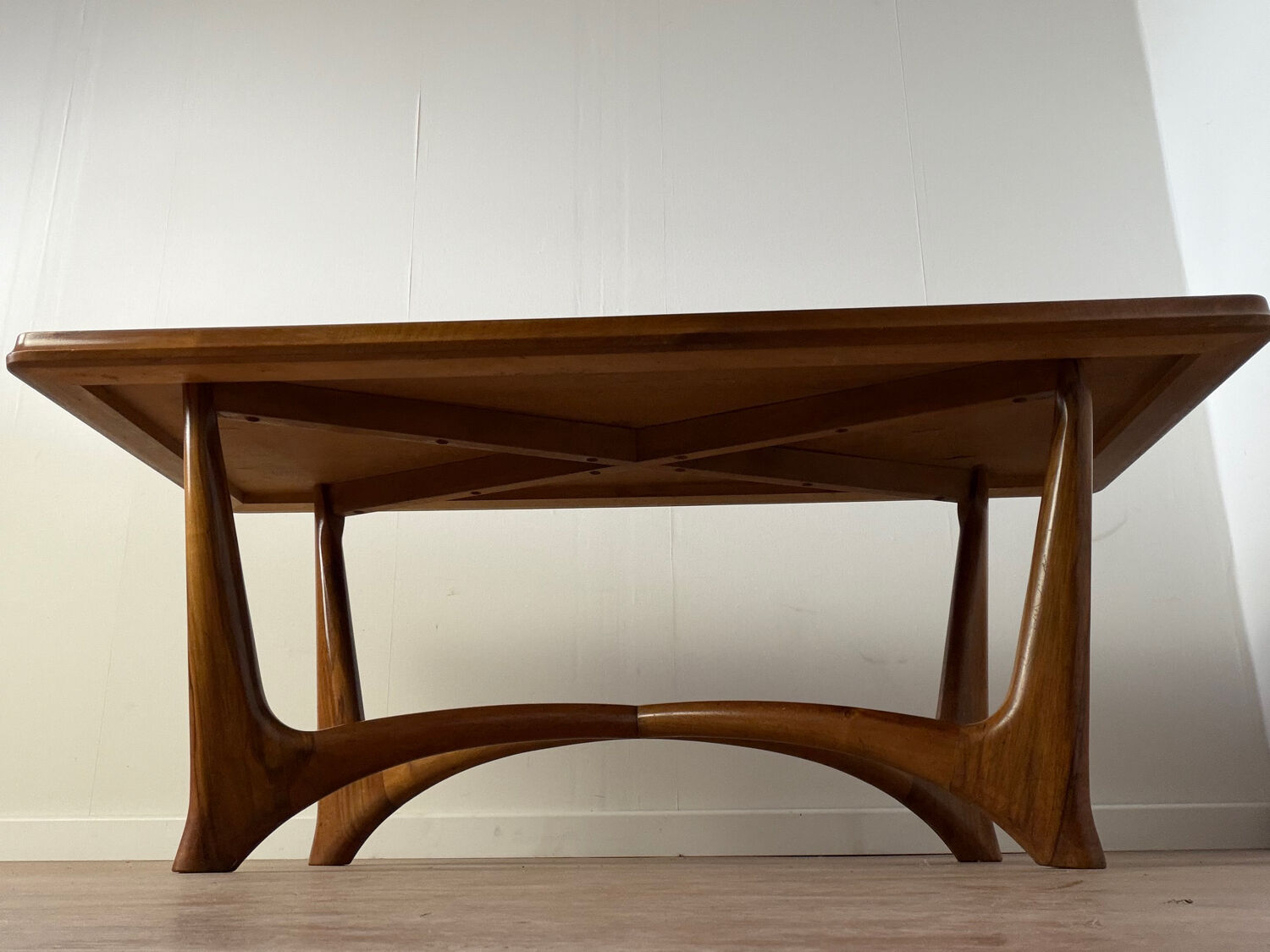 Vintage wooden coffee table – sculptural base