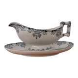 Saucière sur pied en terre de fer bleu/vert modèle "Mignon", H & Cie Sarreguemines