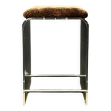 Designer bar stool in plexiglass, chrome & leopard velvet, Hollis 1970