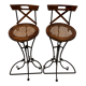 Paire de tabourets de bar vintage en bois et fer forgé avec assises cannées