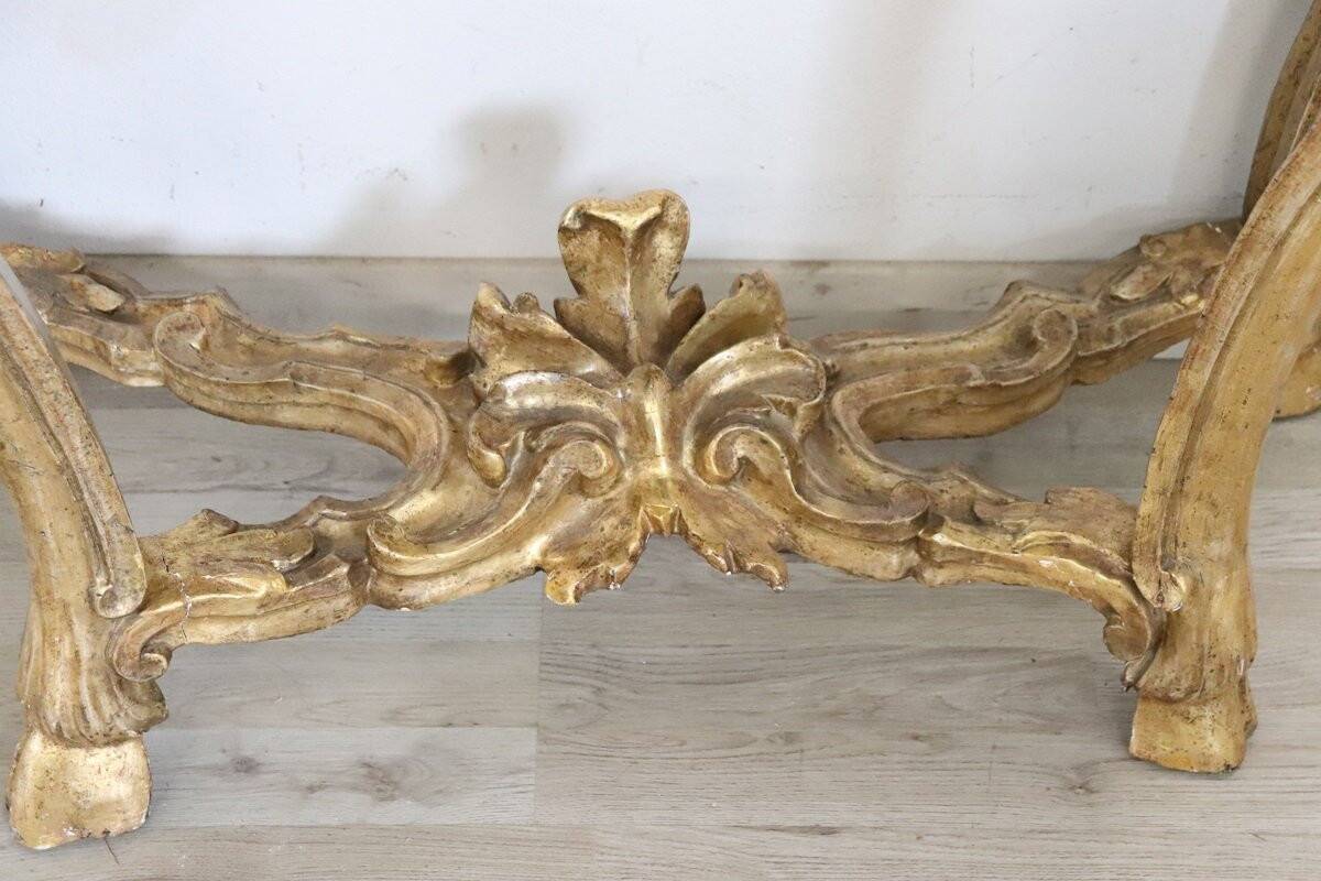Giltwood antique console table with marble top, Italy 18th century
