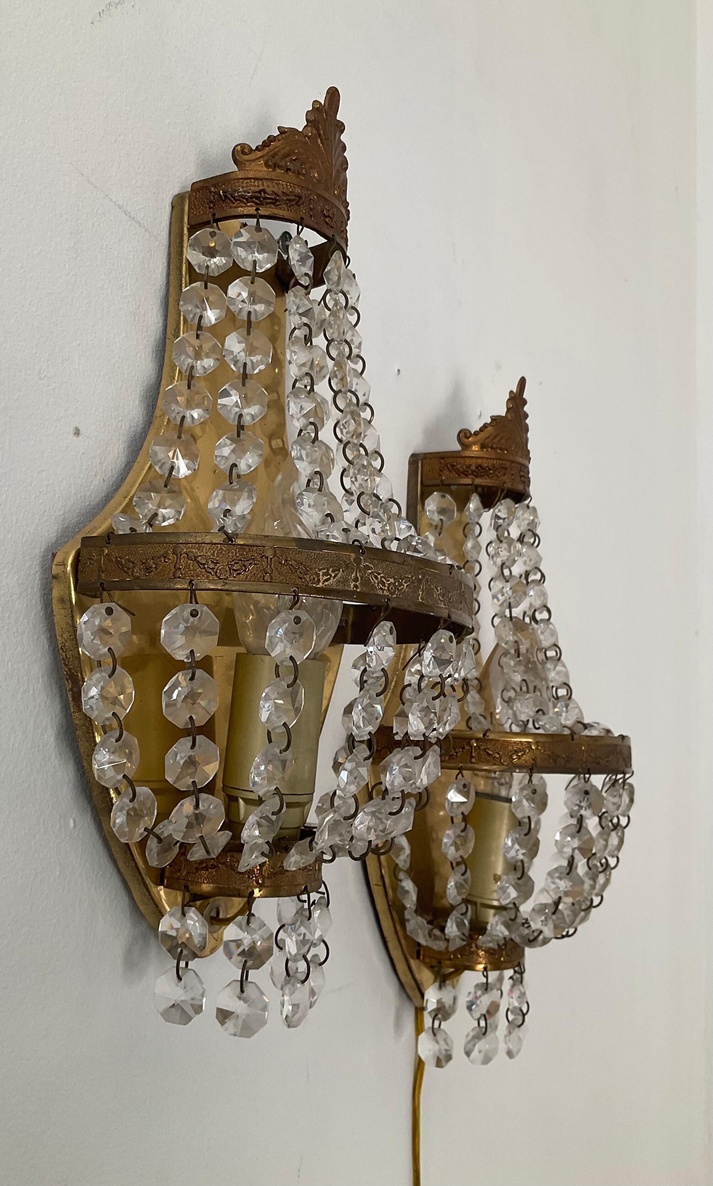 Pair of hot air balloon wall lamps with crystal and brass grapevines