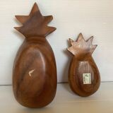 Pair of wooden pineapple trinket trays
