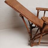 Chaise longue ancienne en rotin  tressé 1900