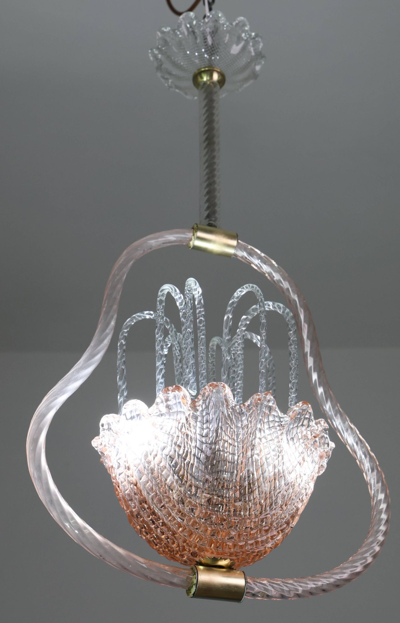 Charming Pink and Transparent Murano Glass Chandelier by Barovier e Toso, 1950s