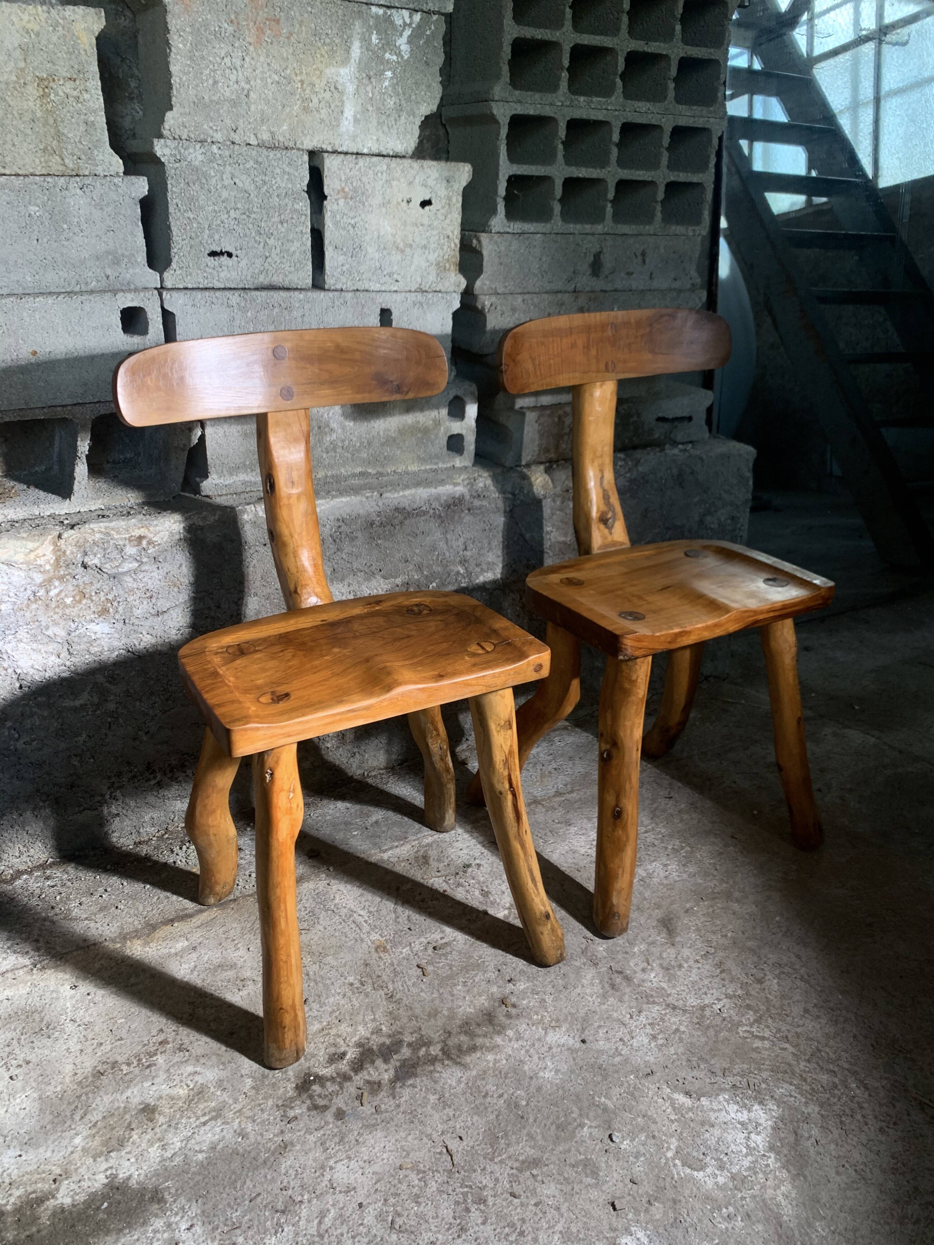 Pair of brutalist olive chairs