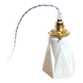 Vintage opaline tulip and brass portable lamp