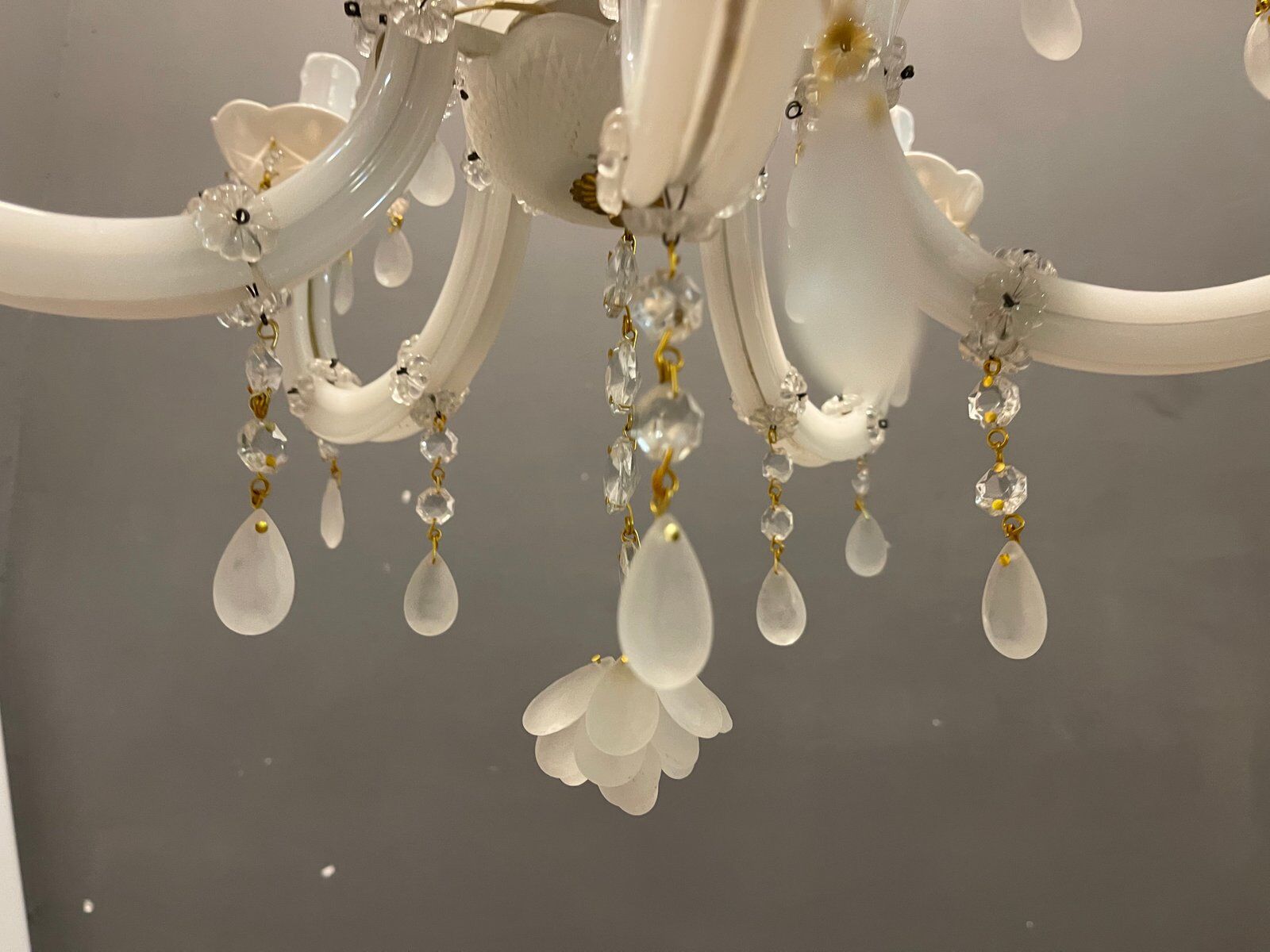 Italian white opaline glass chandelier