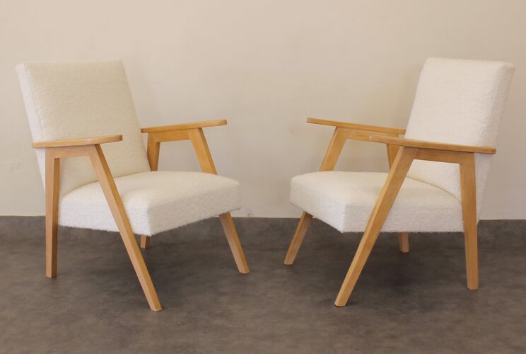 2 fauteuils scandinaves bouclette laine
