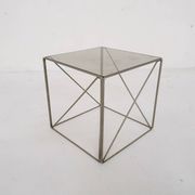 Rare metal and glass side table by Max Sauze, Isocele, France 1960's