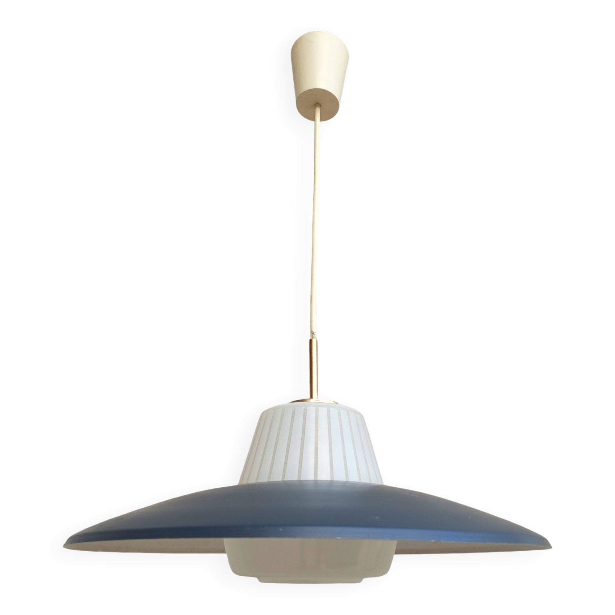 Vintage pendant light in dark gray and opaline metal