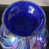Vase bleu en verre irisé, florence, circa 1960