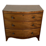 English commode from the George III Regency period, bombe shape in mahogany veneer.