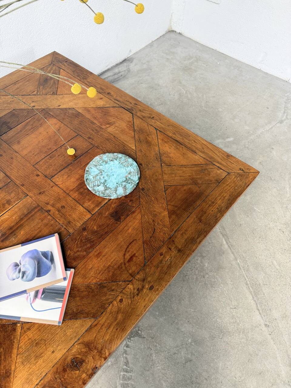1940s inlaid oak coffee table