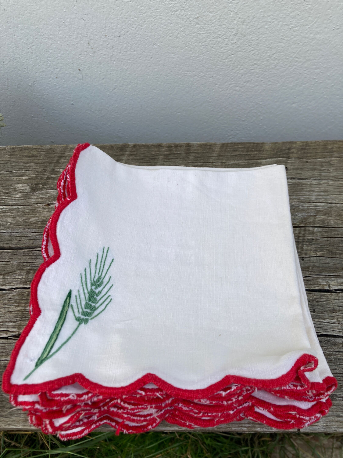 12 antique hand-embroidered linen napkins